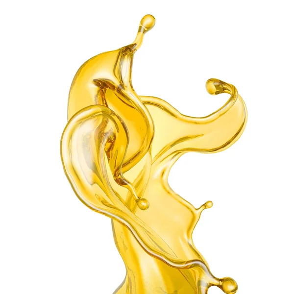 Ett vackert gult stänk olja. 3D-illustration, 3D-återgivning. — Stockfoto