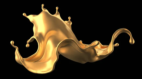 Розкішні красиві золоті бризки. 3d ілюстрація, 3d візуалізація . — стокове фото