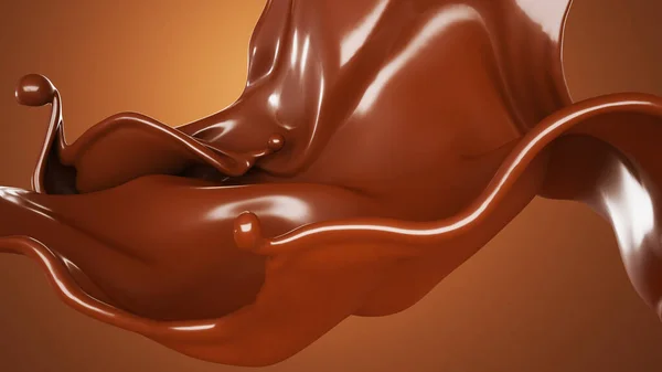 Splash, un flot de chocolat. Illustration 3d, rendu 3d . — Photo