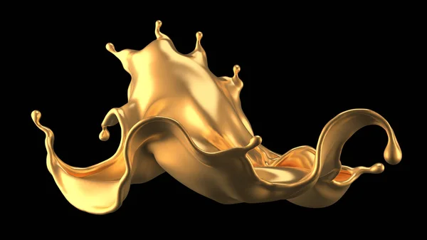 Luxury beautiful gold splash. 3d illustration, 3d rendering. — ストック写真