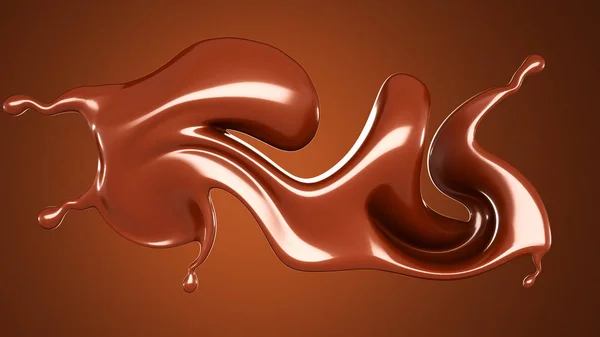 水花，一串串巧克力。 3D说明，3D渲染. — 图库照片