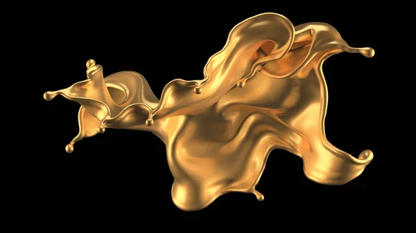 华丽美丽的黄金飞溅。 3D说明，3D渲染. — 图库照片