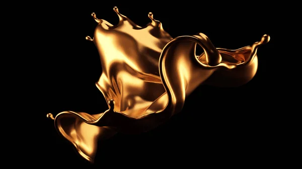 Luxe mooie gouden splash. 3d illustratie, 3d weergave. — Stockfoto