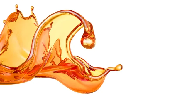Šplouchnutí pomerančového džusu. 3D ilustrace, 3D vykreslování. — Stock fotografie