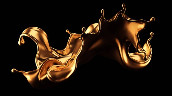 Luxe mooie gouden splash. 3d illustratie, 3d weergave. — Stockfoto