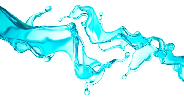 Una spruzzata d'acqua blu. Illustrazione 3d, rendering 3d . — Foto Stock