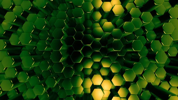 Sfondo esagonale verde. Illustrazione 3d, rendering 3d . — Foto Stock