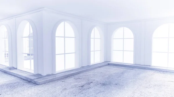 Taş zemini olan açık beyaz bir iç döşeme. 3d illüstrasyon, 3d — Stok fotoğraf