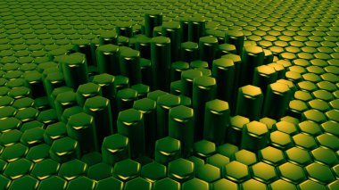 Yeşil altıgen arka plan. 3d illüstrasyon, 3d canlandırma.