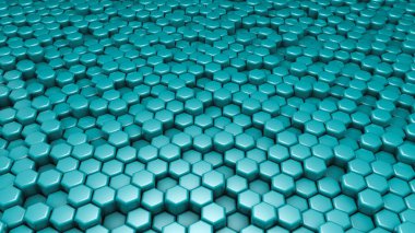 Turkuaz altıgen arka plan. 3d illüstrasyon, 3d canlandırma.