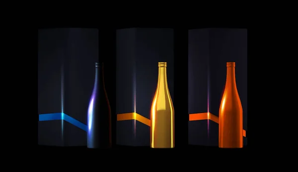 Izolovaná láhev šampaňského a černá fólie — Stock fotografie