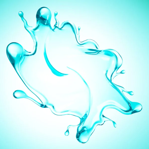 Una spruzzata d'acqua blu. Illustrazione 3d, rendering 3d . — Foto Stock
