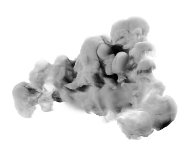 Beyaz arka planda açık gri duman. 3d illüstrasyon, 3d yırtık