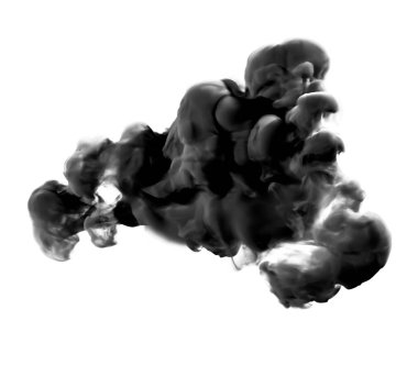 Beyaz arka planda siyah gri duman. 3d illüstrasyon, 3d yırtık