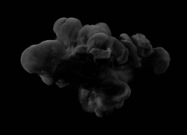 Karanlık arka planda siyah duman. 3d illüstrasyon, 3d canlandırma.