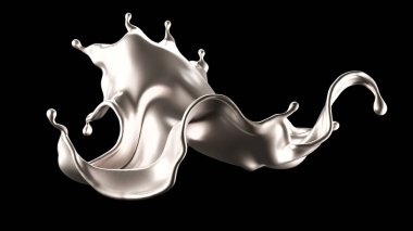Şatafatlı bir gümüş sıçraması. 3d illüstrasyon, 3d canlandırma.