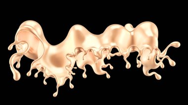 Altın sıçradı. 3d illüstrasyon, 3d canlandırma.