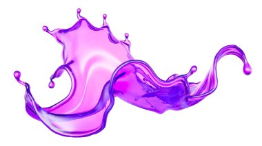 Çok güzel morumsu bir sıvı sıçraması. 3d illüstrasyon, 3d canlandırma
