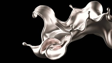 Şatafatlı bir gümüş sıçraması. 3d illüstrasyon, 3d canlandırma.