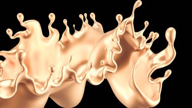 Altın sıçradı. 3d illüstrasyon, 3d canlandırma.