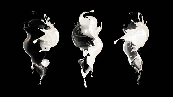 Λευκό και μαύρο υγρό splash. 3D απεικόνιση, 3d απόδοση. — Φωτογραφία Αρχείου