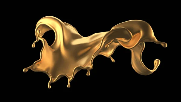 Luxe mooie gouden splash. 3d illustratie, 3d weergave. — Stockfoto