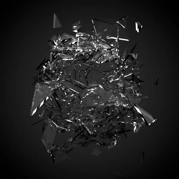 Esfera de vidro quebrado fundo preto. ilustração 3d, renderização 3d — Fotografia de Stock