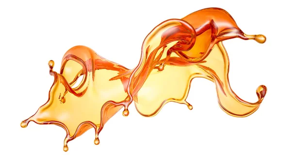 Splash of orange juice. 3d illustration, 3d rendering. — ストック写真