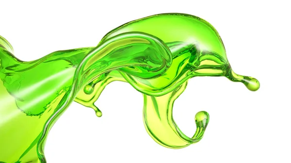 A beautiful green liquid splash. 3d illustration, 3d rendering. — 스톡 사진