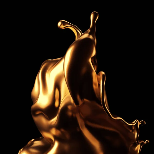 Luxe mooie gouden splash. 3d illustratie, 3d weergave. — Stockfoto