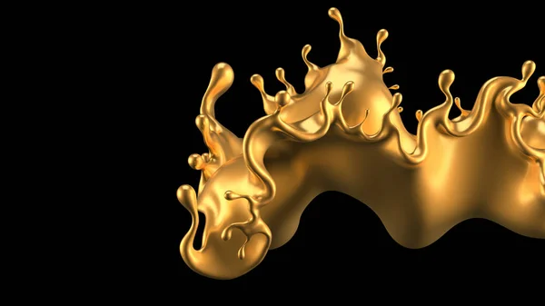 Splash goud. 3d illustratie, 3d weergave. — Stockfoto