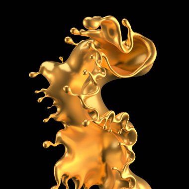 Altın sıçradı. 3d illüstrasyon, 3d canlandırma.