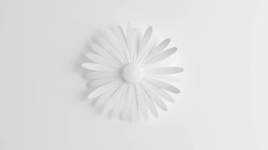 Beyaz arka planda kağıt çiçek. 3d illüstrasyon, 3d canlandırma.