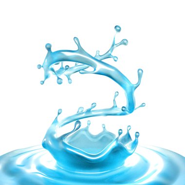 Güzel mavi su sıçraması. 3d illüstrasyon, 3d canlandırma.