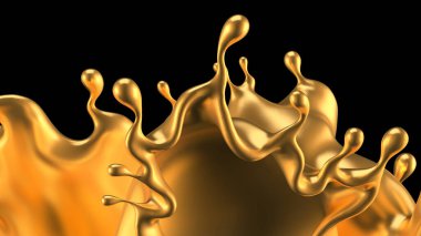 Altın sıçradı. 3d illüstrasyon, 3d canlandırma.