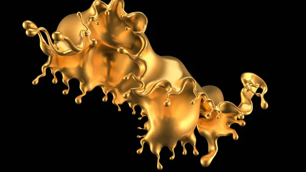 Gold spritzen. 3D Illustration, 3D Rendering. — Stockfoto
