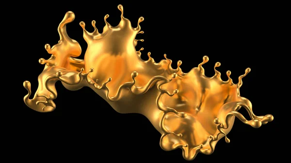 Splash gold. 3d illustration, 3d rendering. — ストック写真