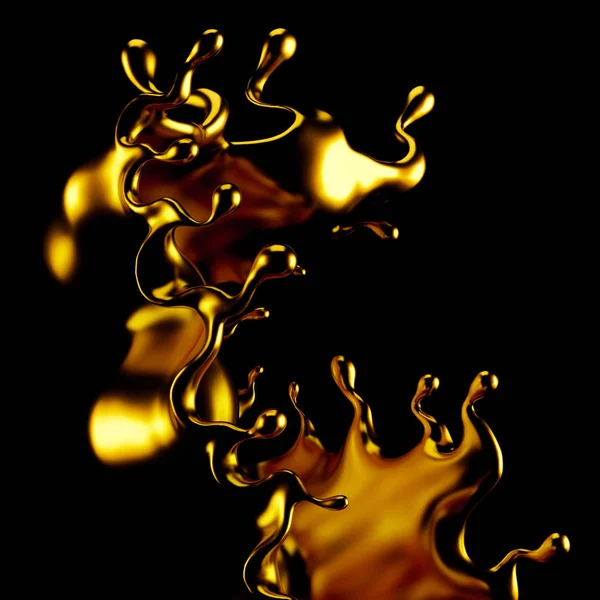 Abstract Golden Splash,Gold Isolated on black background 3d illustration, 3d rendering. — 스톡 사진