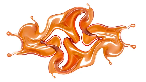Una spruzzata di succo d'arancia. Illustrazione 3d, rendering 3d . — Foto Stock