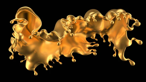 Aranyat fröcskölni. 3D illusztráció, 3D-s renderelés. — Stock Fotó