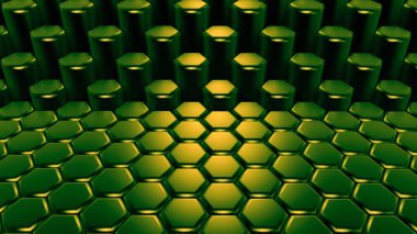 Yeşil altıgen arka plan. 3d illüstrasyon, 3d canlandırma.