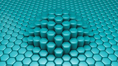 Turkuaz altıgen arka plan. 3d illüstrasyon, 3d canlandırma.