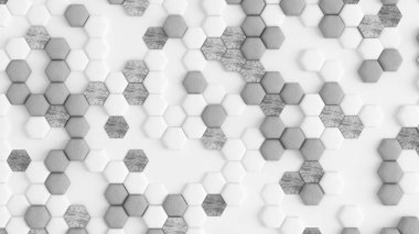 Altıgenli beyaz soyut arkaplan. 3d illüstrasyon, 3d canlandırma.