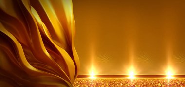 Beautiful golden interior with cloth and developing gold particles clipart