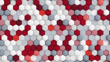 Altıgenli kırmızı beyaz soyut arka plan. 3d illüstrasyon, 3d canlandırma.