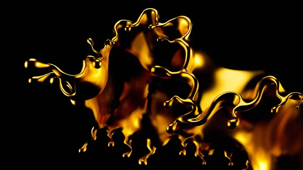 Salpicadura de oro abstracta, oro aislado sobre fondo negro 3d ilustración, representación 3d . — Foto de Stock