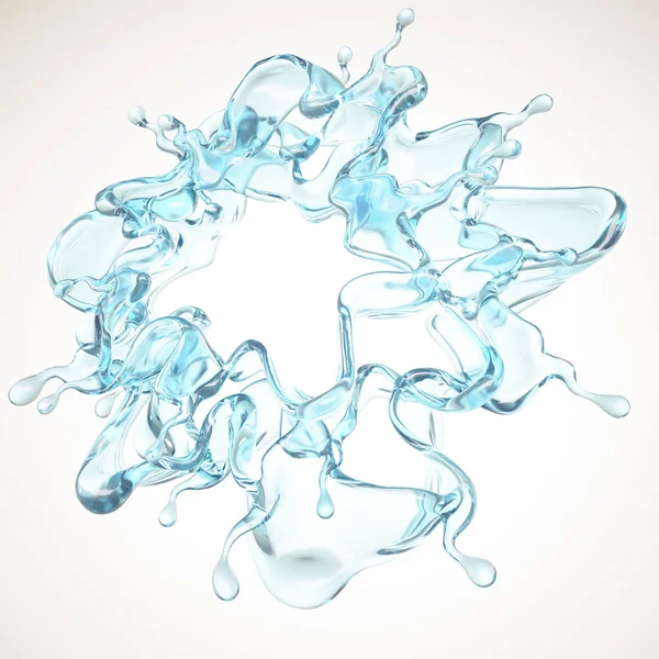 青い水のスプラッシュ。3Dイラスト, 3Dレンダリング. — ストック写真