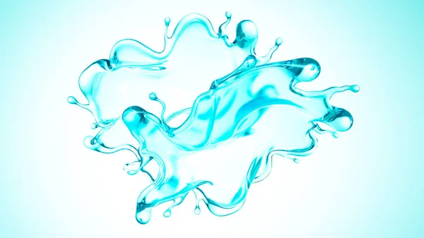 Percikan air berwarna biru. Ilustrasi 3d, render 3d . — Stok Foto