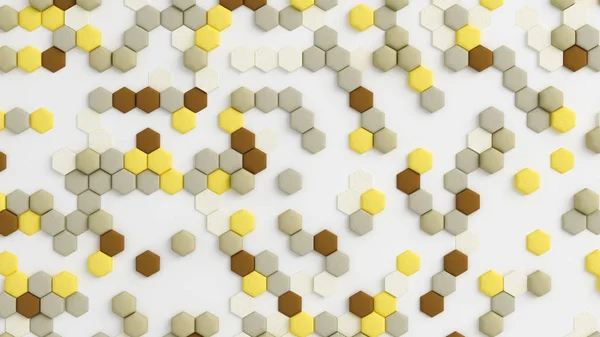 Gul beige abstrakt bakgrund med hexagoner. 3D-illustration, 3D-återgivning. — Stockfoto