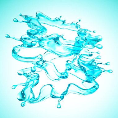 Mavi bir damla su. 3d illüstrasyon, 3d canlandırma.